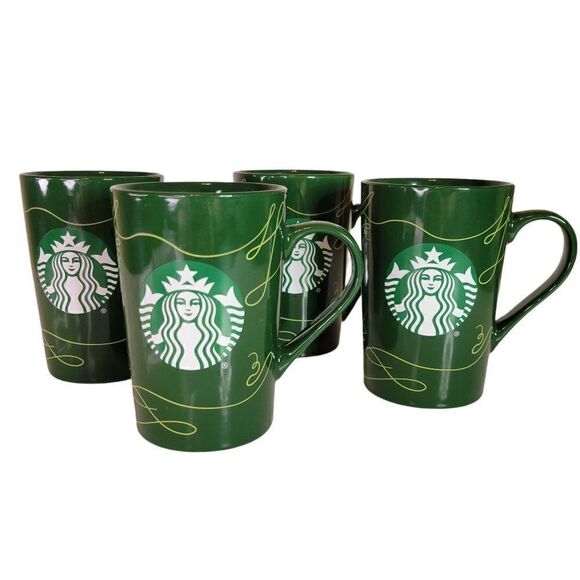 Starbucks 2020 - 11oz. Green Holiday Christmas Mugs - Set of 4 - Picture 9 of 9